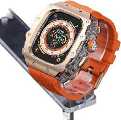 OTGKF Robustes Edelstahl-Uhrengehäuse, Uhrenarmband, Mod Kit, für Apple Watch Serie 9/8/7, 45 mm, Ultra 2, 49 mm, 44 mm, für Herren und Damen, Metallabdeckung, Gummi-Sportuhrenbänder, für iWatch 49 von OTGKF