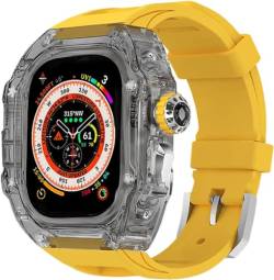 OTGKF Transparentes Uhrengehäuse, Metallkrone, Fluorkautschukband, Mod-Kit, für Apple Watch Band Ultra 8, 7, 6, 5, 4, SE, 44 mm, 45 mm, 49 mm, harte PC-Abdeckung, Ersatzzubehör-Set, 44mm, Achat von OTGKF