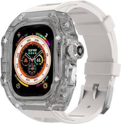 OTGKF Transparentes Uhrengehäuse, Metallkrone, Fluorkautschukband, Mod-Kit, für Apple Watch Band Ultra 8, 7, 6, 5, 4, SE, 44 mm, 45 mm, 49 mm, harte PC-Abdeckung, Ersatzzubehör-Set, 44mm, Achat von OTGKF