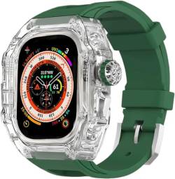 OTGKF Transparentes Uhrengehäuse, Metallkrone, Fluorkautschukband, Mod-Kit, für Apple Watch Band Ultra 8, 7, 6, 5, 4, SE, 44 mm, 45 mm, 49 mm, harte PC-Abdeckung, Ersatzzubehör-Set, 45 mm, Achat von OTGKF
