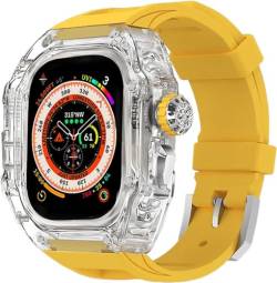 OTGKF Transparentes Uhrengehäuse, Metallkrone, Fluorkautschukband, Mod-Kit, für Apple Watch Band Ultra 8, 7, 6, 5, 4, SE, 44 mm, 45 mm, 49 mm, harte PC-Abdeckung, Ersatzzubehör-Set, 45 mm, Achat von OTGKF