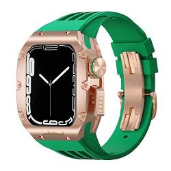 OTGKF Uhrengehäuse aus Titanlegierung, für Apple Watch, 45 mm, 44 mm, Luxus-Mod-Kit, Fluoro-Gummi-Armband, für iWatch 8, 7, SE, 6, 5, 4, Modifikationsset, 44mm, Achat von OTGKF