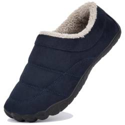 OTIEMU Hausschuhe Herren Knöchelhoch Draußen Warm Gefütterte Winterschuhe Rutschfeste Gummisohle Gr. 40-50, Marineblau,46 EU von OTIEMU