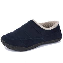 OTIEMU Hausschuhe Herren Knöchelhoch Draußen Warm Gefütterte Winterschuhe Rutschfeste Gummisohle Gr. 40-50, Marineblau,47 EU von OTIEMU