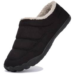 OTIEMU Hausschuhe Herren Knöchelhoch Draußen Warm Gefütterte Winterschuhe Rutschfeste Gummisohle Gr. 40-50, Schwarz,41 EU von OTIEMU