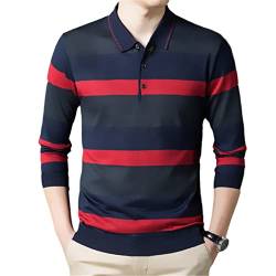 OTL.RF Herren Poloshirt Langarm Knopf Kragen Herbst Winter T-Shirt Gestreift Slim Fit Kleidung, Rot/Ausflug, einfarbig (Getaway Solids), L von OTL.RF