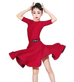 Mädchen Spandex Latin Dance Dress für Mädchen Wettbewerb Ballsaal Tango Salsa Dancewear Practice Dancing Wear,Rot,150CM von OTMYIGO