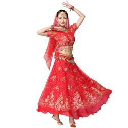 OTMYIGO Bauchtanz-Kostüm-Set für Damen, indischer Tanz, Bollywood-arabischer Tanz, Performance-Outfits Anzug,Rot,7piece Set von OTMYIGO