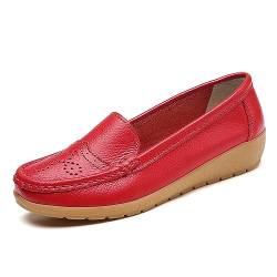 OTMYIGO Damen-Komfort-Leder-Slipper, Slip-On-Schuhe, lässige Mokassins, Flache Fahrschuhe, Ballett-Damenschuhe,Rot,35 EU von OTMYIGO