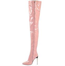 OTMYIGO Oberschenkelhohe Stiefel für Damen, modisch, künstliche PU-Overknee-Stiefel, Tanz-Damenschuhe, kniehohe Damen-Stiefel mit seitlichem Reißverschluss, Übergröße,Rosa,43 von OTMYIGO