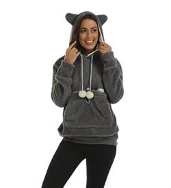 OTMYIGO Polar Fleece Damen Hoodies, 2022 Pet Pouch Hoodie Sweatshirt Kapuzentasche mit großer Tasche für Kleintiere,Dark Gray,L von OTMYIGO