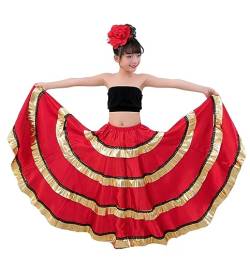 Rotes Bauchtanzkleid für Mädchen, spanisches Flamenco-Kostüm, Wettbewerbsrock, Zigeunerstil, großer Swing-Rock, Performance-Kostüm, 360°-720°,180°,M von OTMYIGO