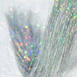 48" Hair Tinsel 800 Glitter Strands Shining Silver Fairy Hair Sparkle Tinsel Hair Extensions Bling for Party, Easy to Apply, Holographic Hair Accessories for Girls (Silber) von OTO BELLA
