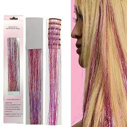 6Pcs Clip-in Hair Tinsel Kit Shining 20 Inch Heat Resistant Glitter Tinsel Hair Extension with Clips Fairy Hair Sparkle Strands (Rosa) von OTO BELLA