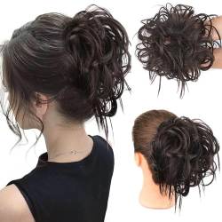 Haarteil Mit Gummiband, Groß Dutt Haarteil Dunkelbraun Gelockt Haargummi Mit Haaren Hochsteckfrisuren Haarverlängerung Messy Bun Haarteile für Damen Mädchen Pferdeschwanz 45g (4#) von OTO BELLA