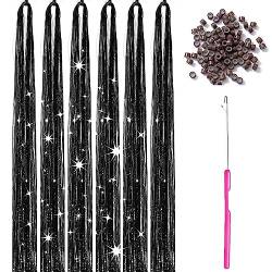 Hair Tinsel Kit with Tools and Instruction Easy to Use 1000 Strands 48 Inches Glitter Tinsel Hair Extensions for Women and Girls, Sparkling Shinny Fairy Hair(Schwarz) von OTO BELLA