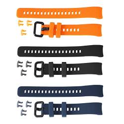 3 Stück Uhrenarmband Ersatz Kompatibel mit Huawei Honor Band 4/5 Silikon Uhrenarmband Verstellbares Handgelenk Armband mit Schnallen 150 ~ 230 mm Schwarz Blau Orange, 150~230mm, Silikon von OTOTEC