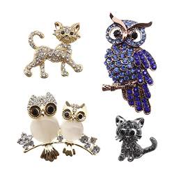 4 STÜCKE Tier Strass Brosche Pin Nette Eule Katze Muster Anstecknadel Brustnadel für Frauen Mädchen Hochzeit Geburtstagsgeschenk Party Supply 4 Stile von OTOTEC