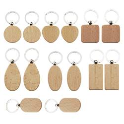 OTOTEC 14x Schlüsselanhänger Schlüsselring Schlüsselbund aus Buche Holz Blanko beschriftbar personalisierbar DIY Geschenk von OTOTEC