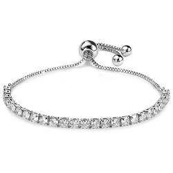 OTOTEC Zirkonia Kristall Armband Schmuck Geschenk Armbänder Zirkonia Armband Classic Stil Einstellbare Silber Freundschaft Messing Kette für Frauen Freundin von OTOTEC