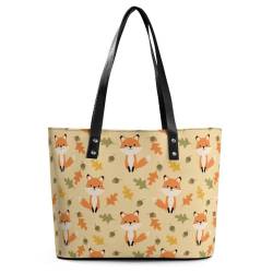 OTRAHCSD Damen Tote Bag Herbst Süße Fuchs Handtasche Damen Schultertasche für Arbeit Alltag Reisen, Niedlicher Fuchs im Herbst, 29*34*14cm von OTRAHCSD