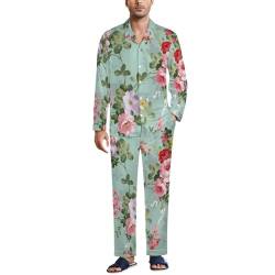 OTRAHCSD Herren Nachtwäsche, Vintage Floral Blumen Pyjama Set, Button Down Nachtwäsche Langarm Shirt mit Hose, Stil:, M von OTRAHCSD