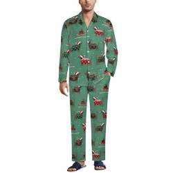 OTRAHCSD Herren Nachtwäsche, Weihnachten Dackel Hund Pyjama Set Button Down Nachtwäsche Langarm Shirt mit Hose, Stil:, XL von OTRAHCSD