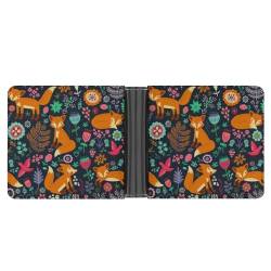 OTRAHCSD Münzfach, süßes Eichhörnchen-Ledergeldbörse, Bifold Kreditkarten-Leder-schlanke Geldbörse, Niedliches Fuchs-Blumenmuster, Einheitsgröße von OTRAHCSD