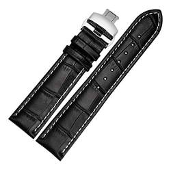 Uhrenarmbänder, Uhrenarmband-Ersatz, 14 mm–24 mm echtes Leder-Herren-Uhrenarmband, Schnellverschluss, Schmetterlingsverschluss, handgenähter Uhrenarmband-Ersatz ( Color : Black White Watchband With Si von OTSYSTO