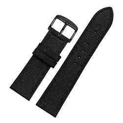 Uhrenarmbänder, Uhrenarmband-Ersatz, 18–24 mm Nylon-Echtleder-Spleißen, wasserdichtes Armband, Schweißabsorbierender Uhrenarmband-Ersatz for Zifferblatt-Quarzuhr ( Color : Black Black Buckle , Size : von OTSYSTO