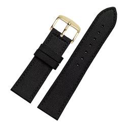 Uhrenarmbänder, Uhrenarmband-Ersatz, 18–24 mm Nylon-Echtleder-Spleißen, wasserdichtes Armband, Schweißabsorbierender Uhrenarmband-Ersatz for Zifferblatt-Quarzuhr ( Color : Black Gold Clasp , Size : 21 von OTSYSTO