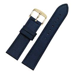 Uhrenarmbänder, Uhrenarmband-Ersatz, 18–24 mm Nylon-Echtleder-Spleißen, wasserdichtes Armband, Schweißabsorbierender Uhrenarmband-Ersatz for Zifferblatt-Quarzuhr ( Color : Blue Gold Clasp , Size : 24m von OTSYSTO