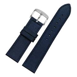 Uhrenarmbänder, Uhrenarmband-Ersatz, 18–24 mm Nylon-Echtleder-Spleißen, wasserdichtes Armband, Schweißabsorbierender Uhrenarmband-Ersatz for Zifferblatt-Quarzuhr ( Color : Blue Silvery Buckle , Size : von OTSYSTO