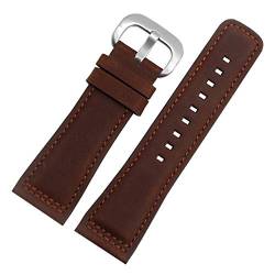 Uhrenarmbänder, Uhrenarmband-Ersatz, 28 mm doppellagiges Rindsleder-Uhrenarmband, Herren-Dornschließe, klassisches, verstellbares Ersatz-Uhrenarmband ( Color : Dark Brown Watchband With Silver Buckle von OTSYSTO