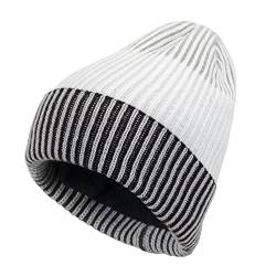 OTTERSHELL Beanie Mütze, Winter Warme Unisex Wintermütze Strickmütze Dehnbare Weiche Wollmütze mit Bündchen wasserdicht Warmem .(Weiß - Schwarz) von OTTERSHELL