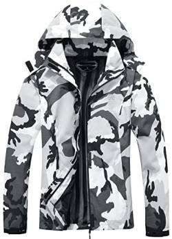 OTU Damen wasserdichte Regenjacke Leichte Kapuze Regenmantel für Wandern Reisen Outdoor, Schwarz Camouflage, S von OTU