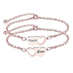 OTXIXTO 2PCS Personalisierte Herzform Armbänder Set Personalisierte 1~3 Namen für Frauen Freundschaft BFF Armbänder für 2 Schwestern(Roségold 2PCS) von OTXIXTO