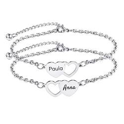 OTXIXTO 2PCS Personalisierte Herzform Armbänder Set Personalisierte 1~3 Namen für Frauen Freundschaft BFF Armbänder für 2 Schwestern(Silber 2PCS) von OTXIXTO