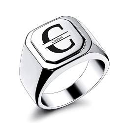 OTXIXTO Anfangsring Buchstabe Siegelring für Männer Frauen Personalisierter Name Gravierter Edelstahl Modeschmuck Hochzeit Paare Vatertagsgeschenk mit Ringgröße Einsteller (Silber, Größe 57) von OTXIXTO