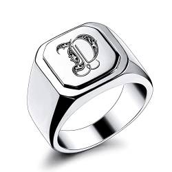 OTXIXTO Anfangsring Buchstabe Siegelring für Männer Frauen Personalisierter Name Gravierter Edelstahl Modeschmuck Hochzeit Paare Vatertagsgeschenk mit Ringgröße Einsteller (Silber, Größe 65) von OTXIXTO