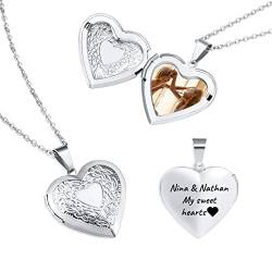 OTXIXTO Herz Medaillon Kette für Damen Personalisierte Foto Anhänger Halskette Gold/Silber/Rosegold aus Edelstahl Text Gravur Personalisierter Schmuck Geschenke für Frauen Mutter (Blume) von OTXIXTO