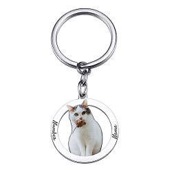 OTXIXTO Individueller Katzen-Hundeporträt-Anhänger Schlüsselanhänger Haustier-Gedenk Geschenk für Haustier Liebhaber (2 Namen, Rundrahmen) von OTXIXTO