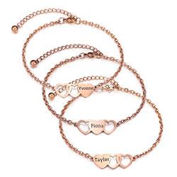 OTXIXTO Personalisierte 2/3/4 Stück Set von Edelstahl Herz Form Halskette/Armband Individuell Gravierte Namen Geschenk für Mutter Tochter Schwester Beste Freundin (3 Stück, Roségold Armband) von OTXIXTO