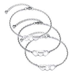 OTXIXTO Personalisierte 2/3/4 Stück Set von Edelstahl Herz Form Halskette/Armband Individuell Gravierte Namen Geschenk für Mutter Tochter Schwester Beste Freundin (3 Stück, Silber Armband) von OTXIXTO