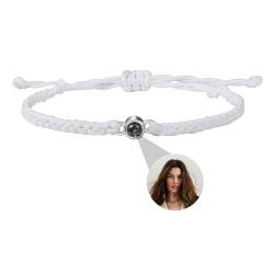 OTXIXTO Personalisierte 925 Sterling Silber Foto Projektion Verstellbar Geflochtenes Seil Armband Bild Innen mit 100 Love Sprachen Charme Schmuck Erinnerung Geschenk für Frauen Mutter Freundin - A4 von OTXIXTO