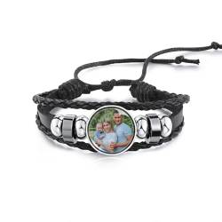 OTXIXTO Personalisierte Foto Armbänder für Frauen Bild Armbänder Verstellbares Wickelarmband aus Leder mit Bild Innen Frauen Armbänder mit Fotos Gedenkstätte Armbänder mit Bild (A1: Schwarz) von OTXIXTO