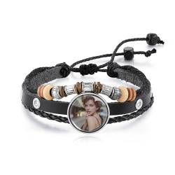 OTXIXTO Personalisierte Foto Armbänder für Frauen Bild Armbänder Verstellbares Wickelarmband aus Leder mit Bild Innen Frauen Armbänder mit Fotos Gedenkstätte Armbänder mit Bild (A2: Schwarz) von OTXIXTO