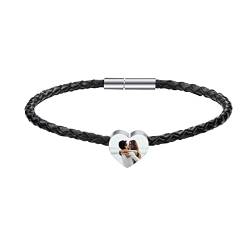 OTXIXTO Personalisierte Foto-Charm-Armbänder, Edelstahl, Lederarmband, Individuelles Bild, Herz/Runde Form, Charms, Geschenke für Frauen und Männer(B: 1 Herzform-Charme) von OTXIXTO