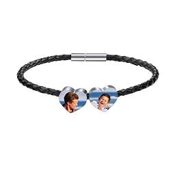 OTXIXTO Personalisierte Foto-Charm-Armbänder, Edelstahl, Lederarmband, Individuelles Bild, Herz/Runde Form, Charms, Geschenke für Frauen und Männer(B: 2 Herzform-Charme) von OTXIXTO