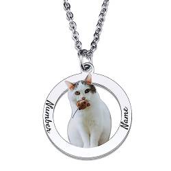 OTXIXTO Personalisierte Foto-Halskette Benutzerdefinierte Katze Hund Haustier Porträt Bild und Name Anhänger Halskette Haustier Gedenkgeschenk für Haustier-Liebhaber (2 Namen, Rundrahmen) von OTXIXTO